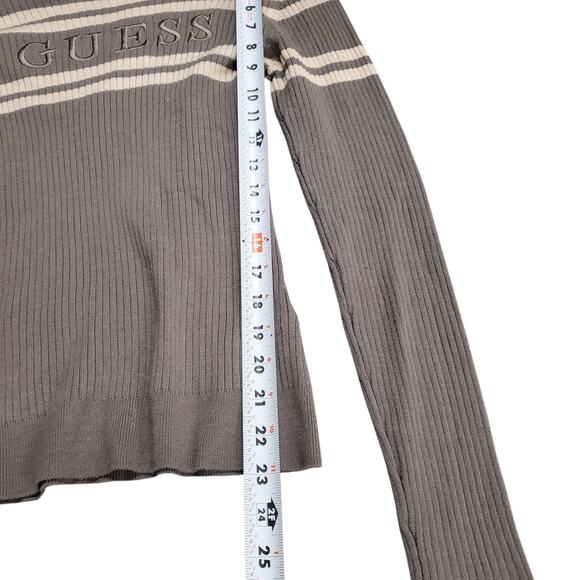 Y2k Guess Sweater Brown Slim Fit Ribbed Long-Sleeved - Large - Picture 5 of 6